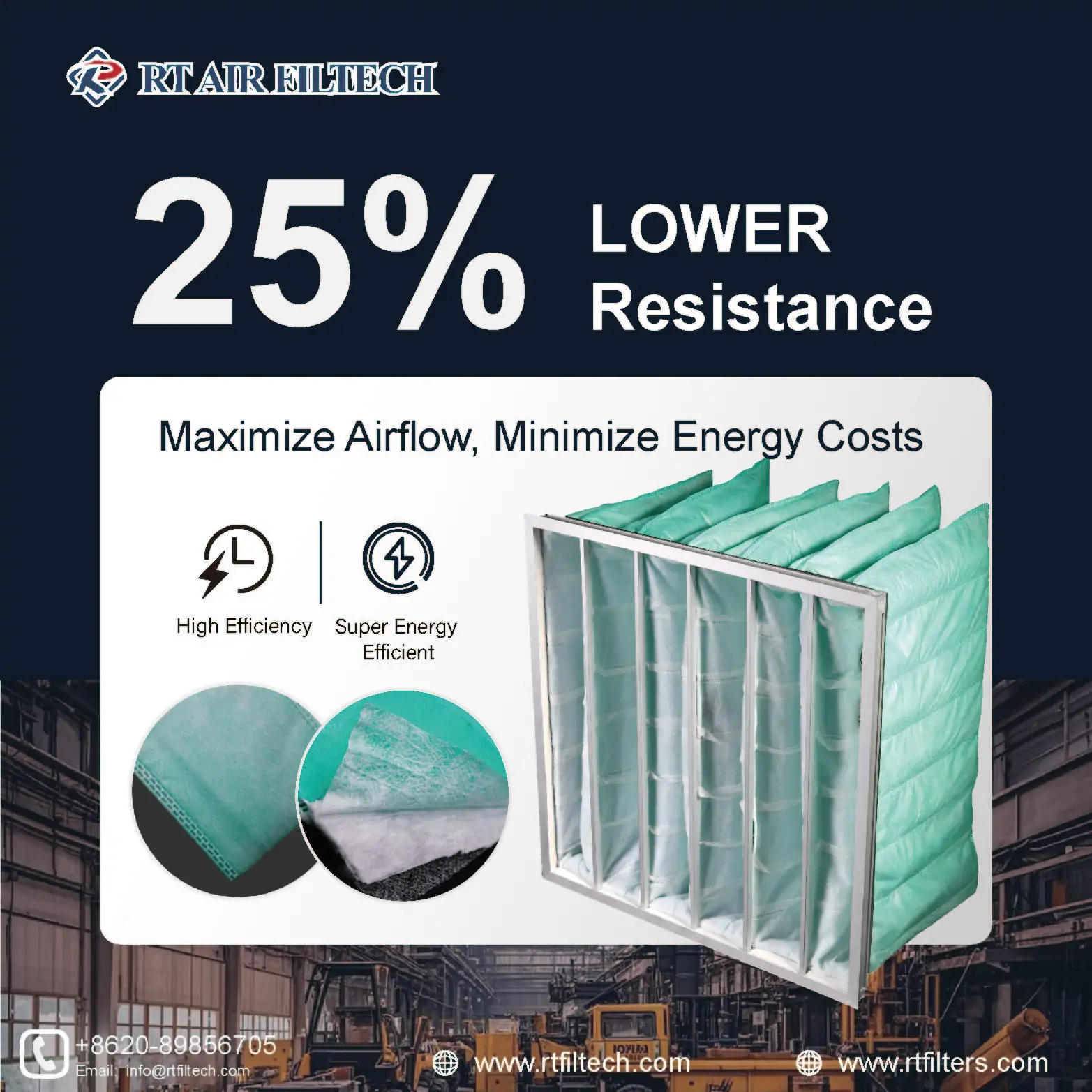 RT Air Filtech cleanroom air filters including pre filters medium filters and HEPA filters